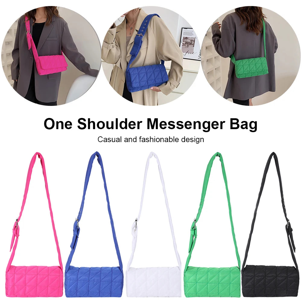 Quilted Crossbody Bag Solid Shopper Pouch Belt Buckle Women Shoulder Bag