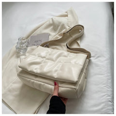 Padded Women Shoulder Bags Pu Space Cotton Crossbody Bag Large Square Women Clut