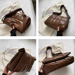 Padded Women Shoulder Bags Pu Space Cotton Crossbody Bag Large Square Women Clut