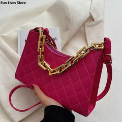 Golden Chain Leather Shoulder Purse Wedding Square Handbag