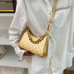 Golden Chain Leather Shoulder Purse Wedding Square Handbag