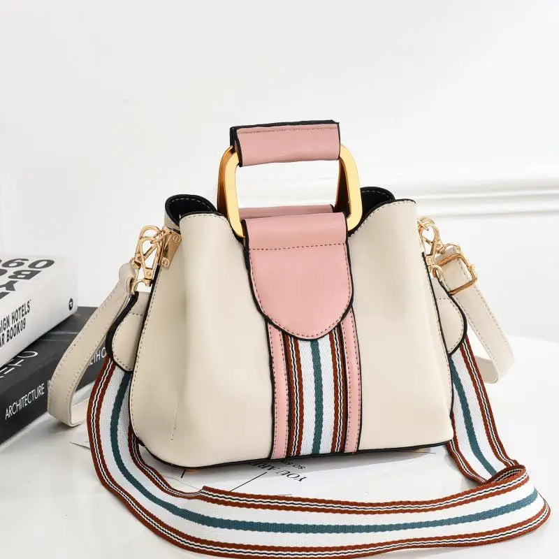 Patchwork Bag Wide Strap PU Leather Two Straps Women Shoulder Crossbody Bag