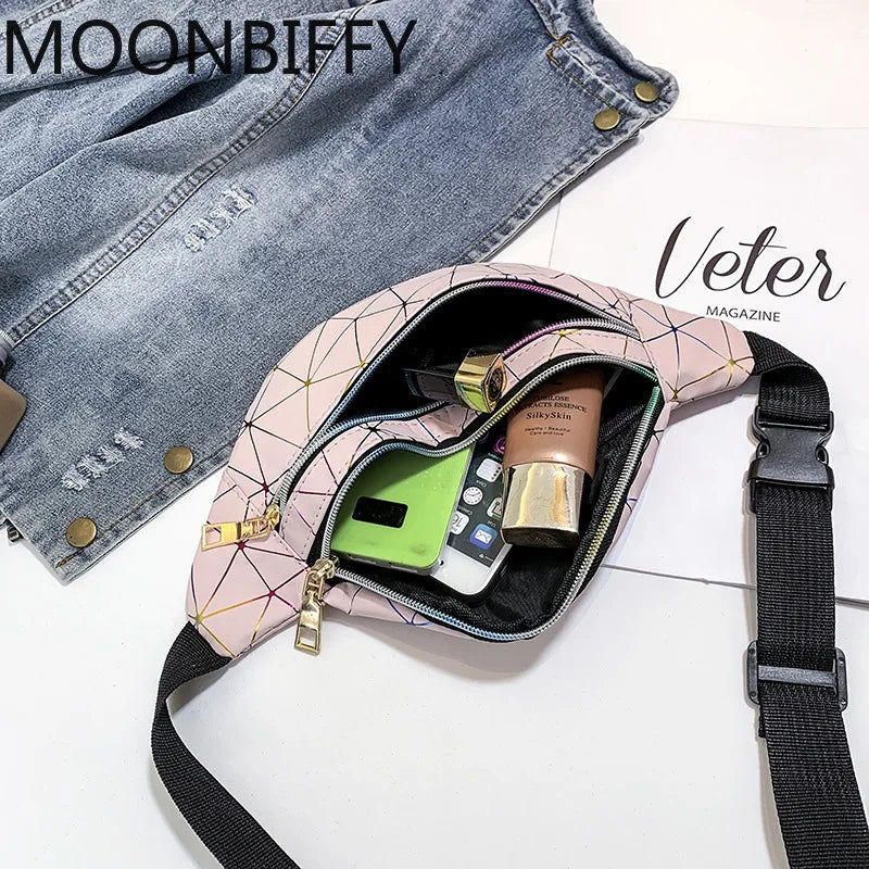 Laser Patchwork Fanny Pack Women Belt Bag Female Handbags