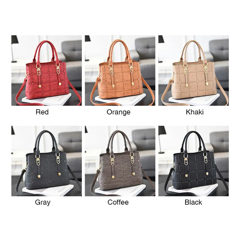 Plaid Leather Women Shoulder Bag High-capacity Messenger Clutch Handbag