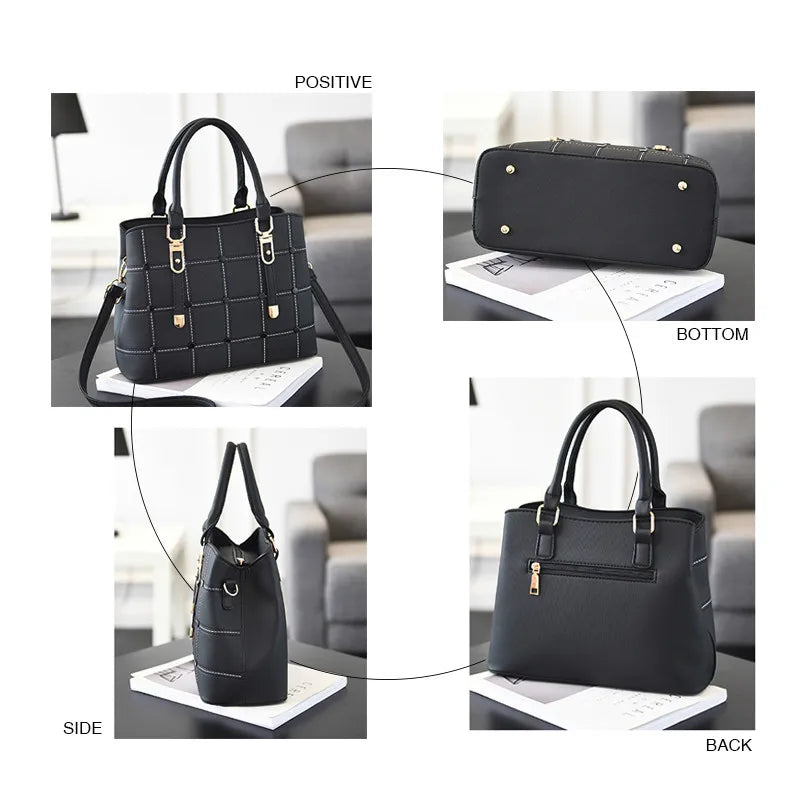 Plaid Leather Women Shoulder Bag High-capacity Messenger Clutch Handbag
