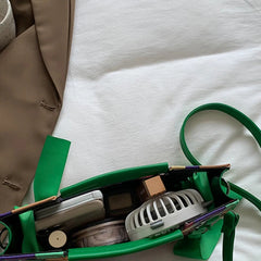 Patchwork Shoulder Bag For Women PU Leather Crossbody Bag with Scarf Handle