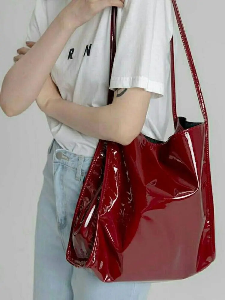 Vintage Patent Shoulder Bag for Women