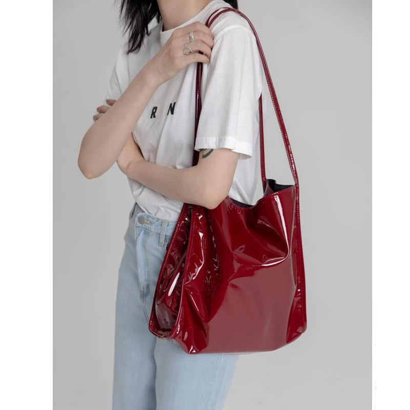 Vintage Patent Leather Shoulder Bag for Women