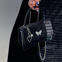 Pearl Chain Small Square Shoulder Bag Retro Butterfly Messenger Bags