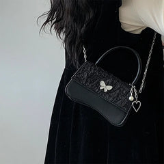 Pearl Chain Small Square Shoulder Bag Retro Butterfly Messenger Bags