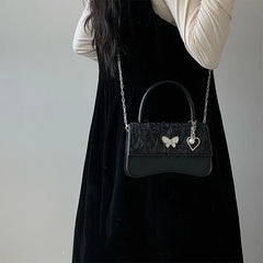 Pearl Chain Small Square Shoulder Bag Retro Butterfly Messenger Bags