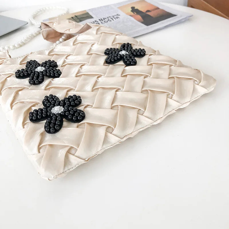 Pearls Chains Shoulder Bag Crossbody Purse Small Messenger Handbag Totes
