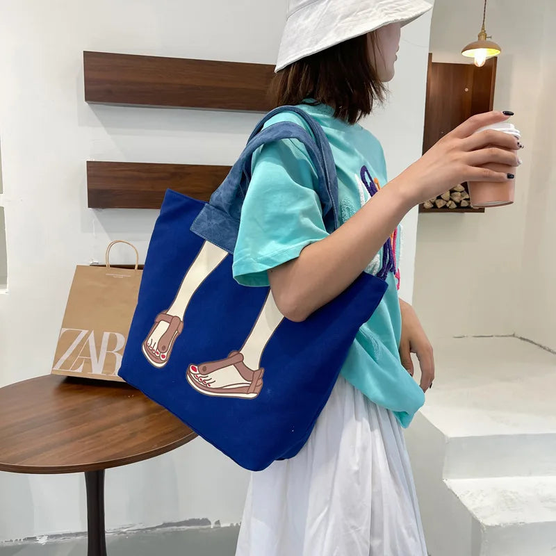 Canvas Shoulder Bag Large Capacity Travel Shopping Tote