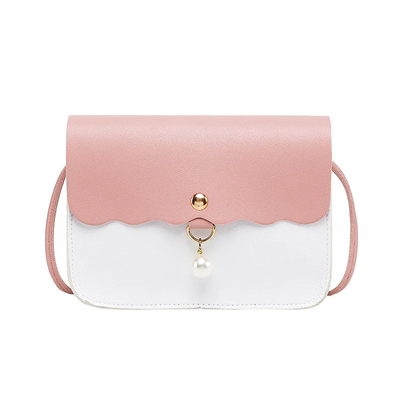 Pink Leather Crossbody Bags Women Girl Solid Shoulder Messenger Bag Ladies