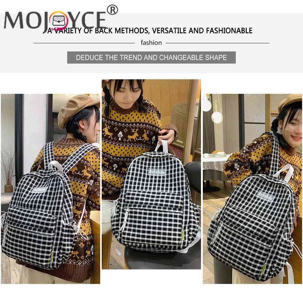 Plaid Backpack Student School Fresh Teenager Girl Laptop Bookbag