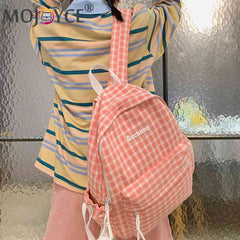 Plaid Backpack Student School Fresh Teenager Girl Laptop Bookbag