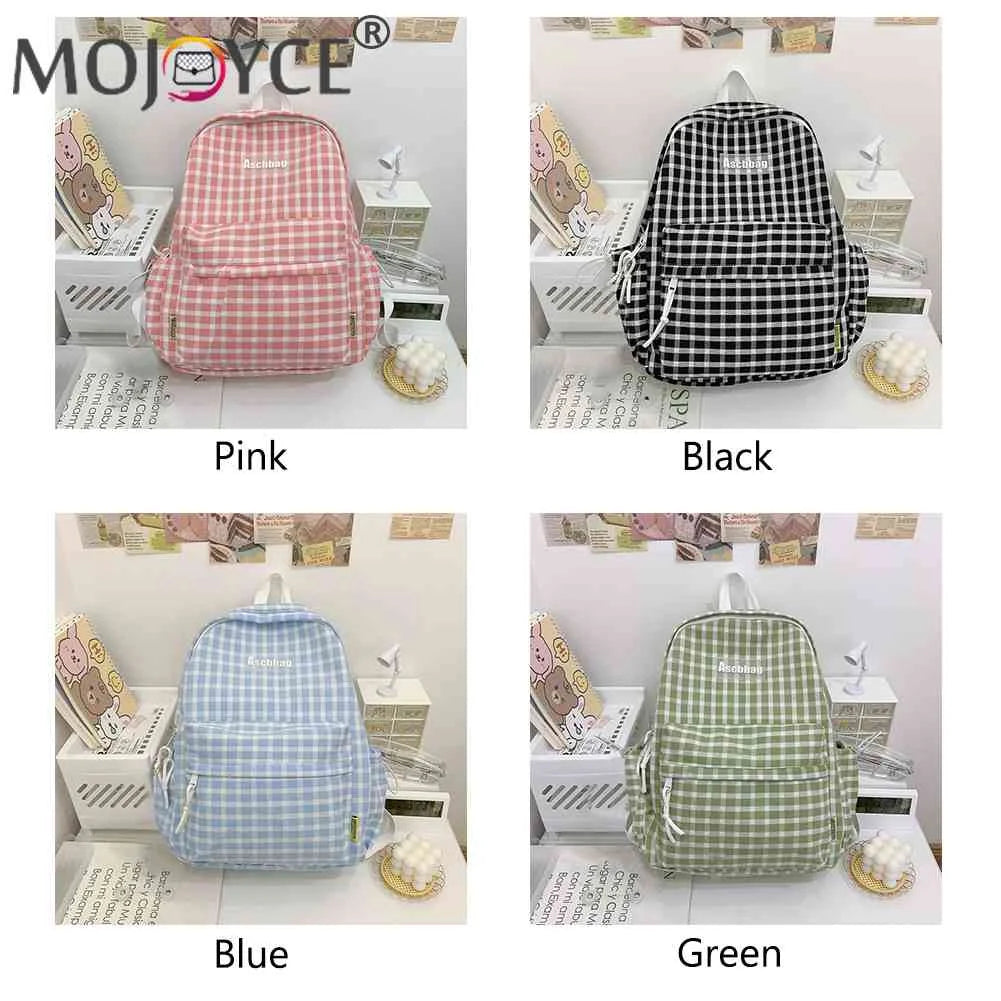 Plaid Backpack Student School Fresh Teenager Girl Laptop Bookbag