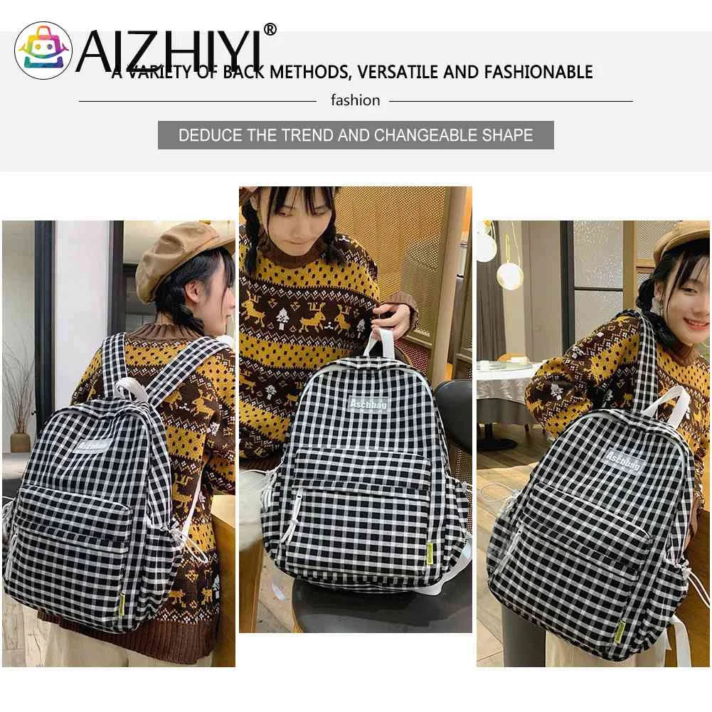 Plaid Backpack Student School Teen Laptop Bookbag