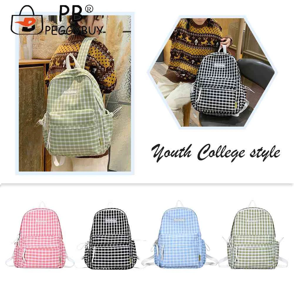 Plaid Backpack Student School Fresh Teenager Girl Laptop Bookbag