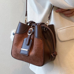 Plaid Bucket Bag Nubuck PU Leather Small Tote