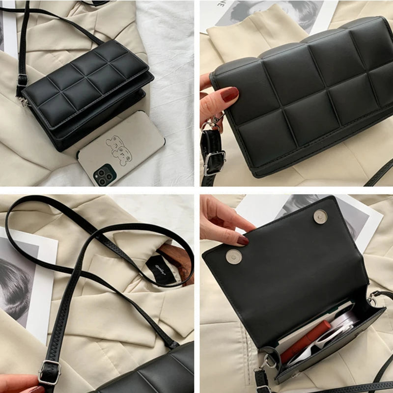 Plaid Crossbody Bag Women PU Leather Shoulder Bag Lady Handbag