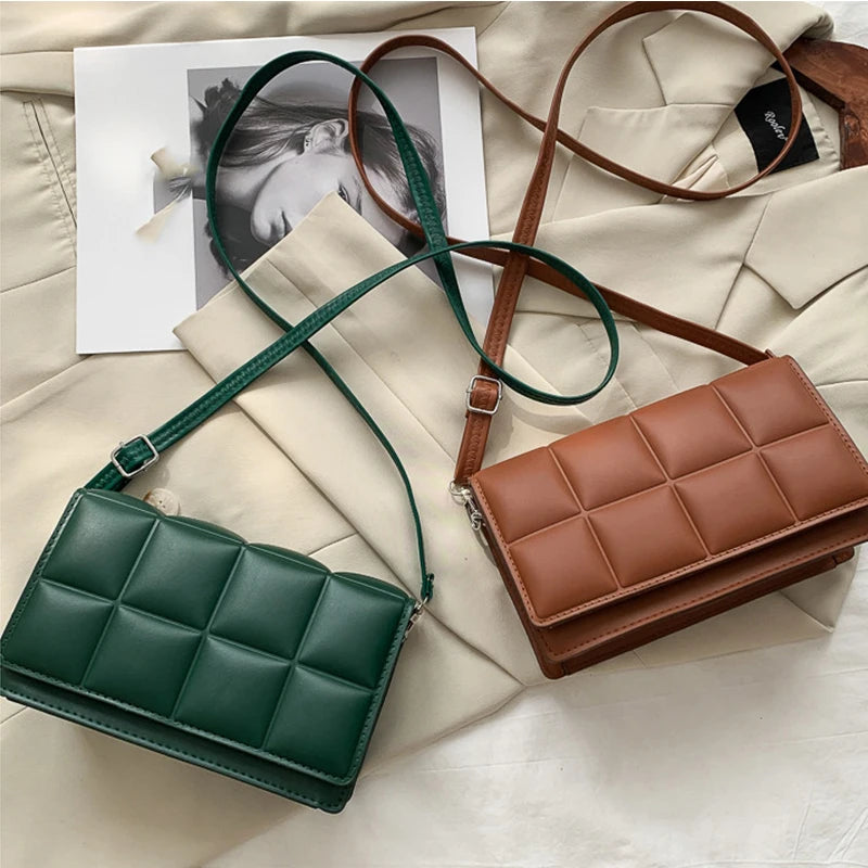 Plaid Crossbody Bag Women PU Leather Shoulder Bag Lady Handbag