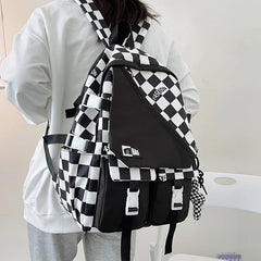 Plaid Nylon Women Backpack College Student Backpack Large Capacity Waterproof