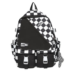 Plaid Nylon Women Backpack College Student Backpack Large Capacity Waterproof