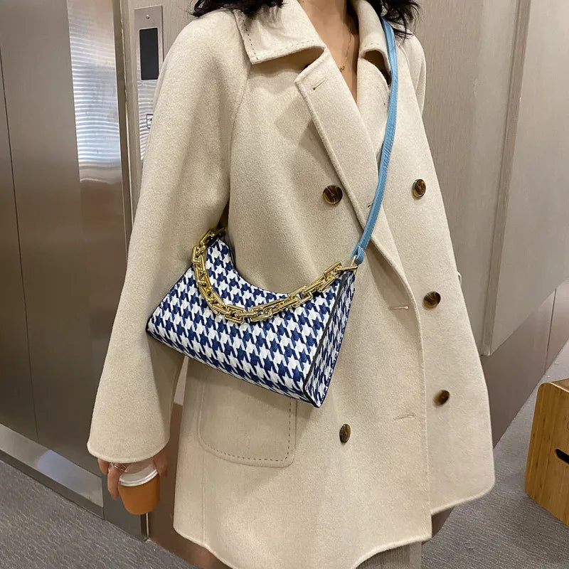 Plaid Pattern Mini PU Leather Shoulder Bag for Women Chain Handbag