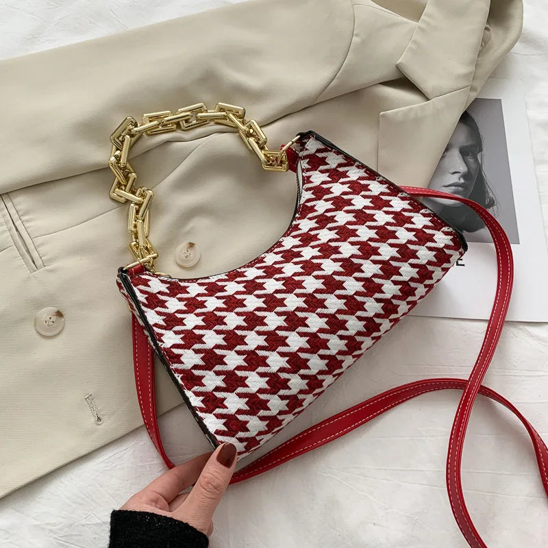 Plaid Pattern Mini PU Leather Shoulder Bag for Women Chain Handbag