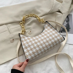 Plaid Pattern Mini PU Leather Shoulder Bag for Women Chain Handbag