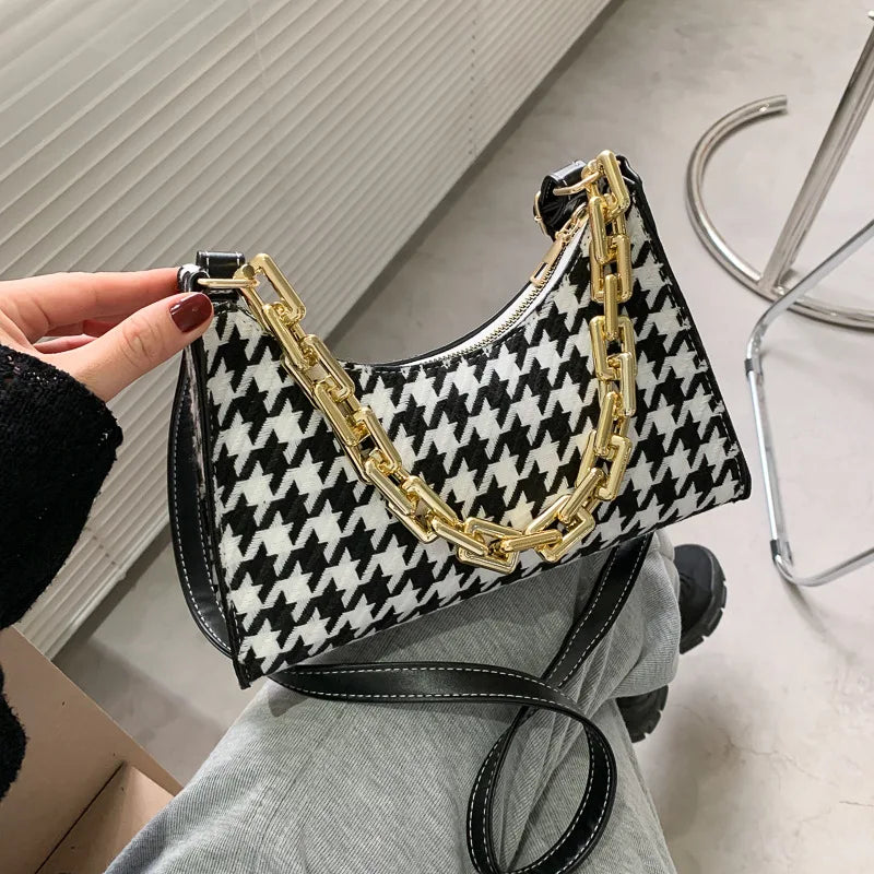 Plaid Pattern Mini PU Leather Shoulder Bag for Women Chain Handbag