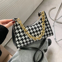 Plaid Pattern Mini PU Leather Shoulder Bag for Women Chain Handbag