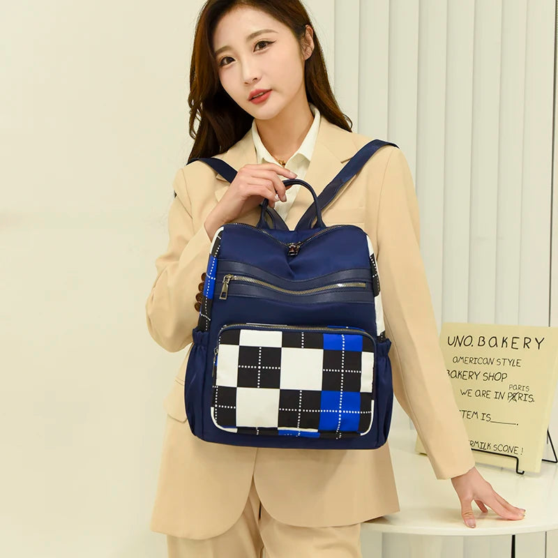 Plaid Print Backpack Oxford Fabric Lightweight School Bags