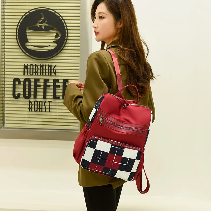 Plaid Print Backpack Oxford Fabric Lightweight School Bags