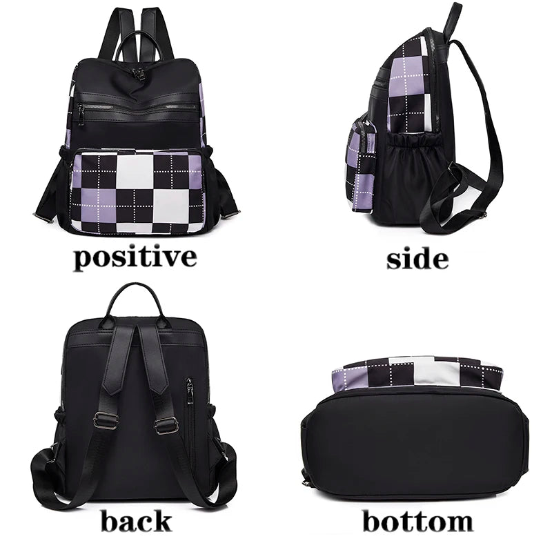 Plaid Print Backpack Oxford Fabric Lightweight School Bags