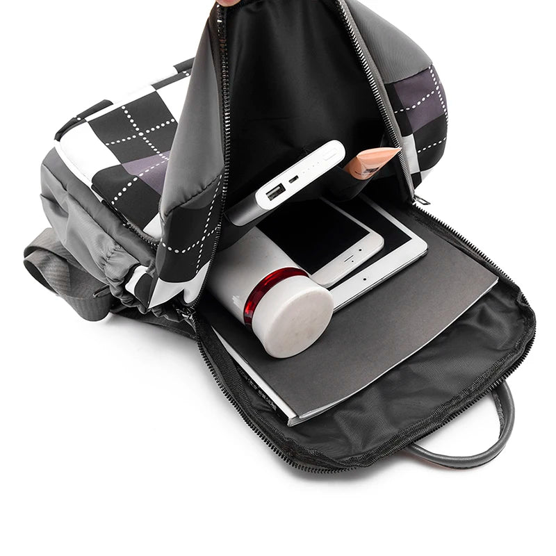 Plaid Print Backpack Oxford Fabric Lightweight School Bags