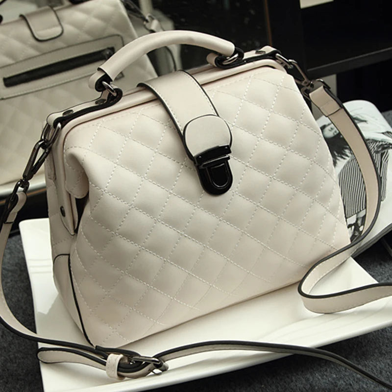 Plaid Rivets Pu Leather Crossbody Bags For Women Solid Shoulder Handbags