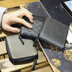 Men's Plaid Short Wallet Anti-theft Leather Money Clip