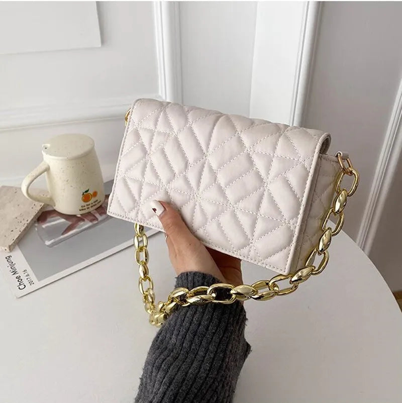 Plaid Shoulder Bag with Chunky Chain for Women