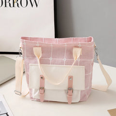 Plaid Shoulder Bag Canvas Crossbody Harajuku Messenger Handbag