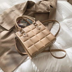 Plaid Square Women Handbag Pu Leather Shoulder Bag Retro Large Capacity