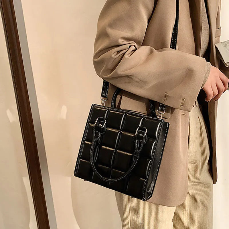 Plaid Square Women Handbag Pu Leather Shoulder Bag Retro Large Capacity