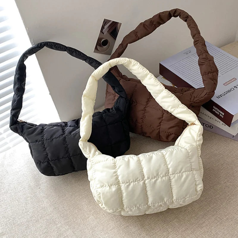 Plaid Women Hobos Shoulder Bags Solid Ladies Lingge Underarm Bag