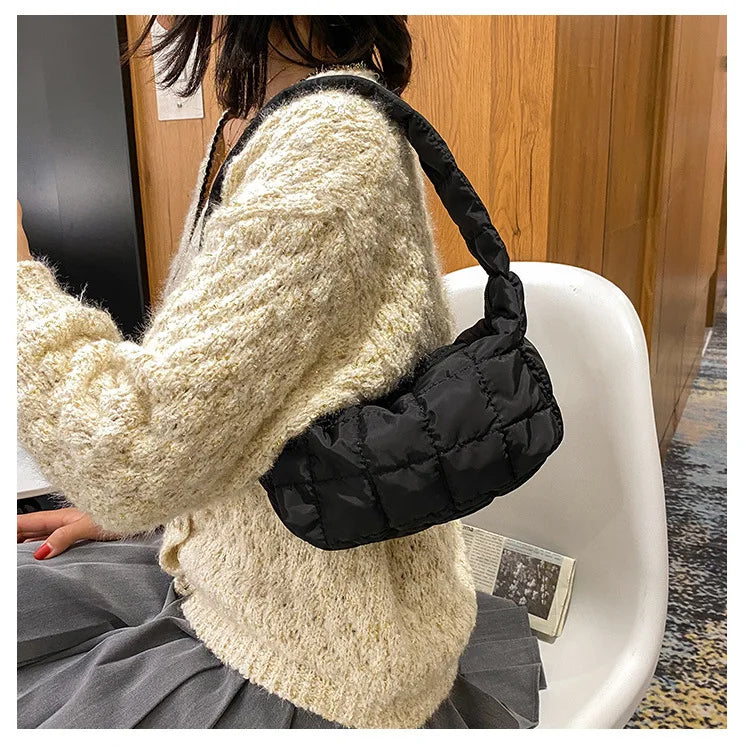 Plaid Women Hobos Shoulder Bags Solid Ladies Lingge Underarm Bag