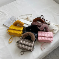 Plaid Women Shoulder Bag with Winter Hairy Handle