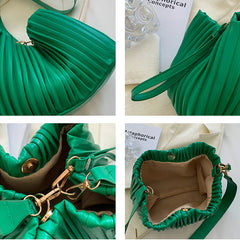 Pleated Crossbody Handbags PU Leather Bucket Coin Purse Casual Shoulder Bags