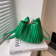 Pleated Crossbody Handbags PU Leather Bucket Coin Purse Casual Shoulder Bags