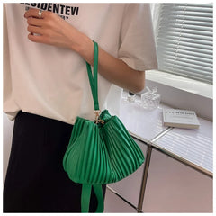Pleated Crossbody Handbags PU Leather Bucket Coin Purse Casual Shoulder Bags