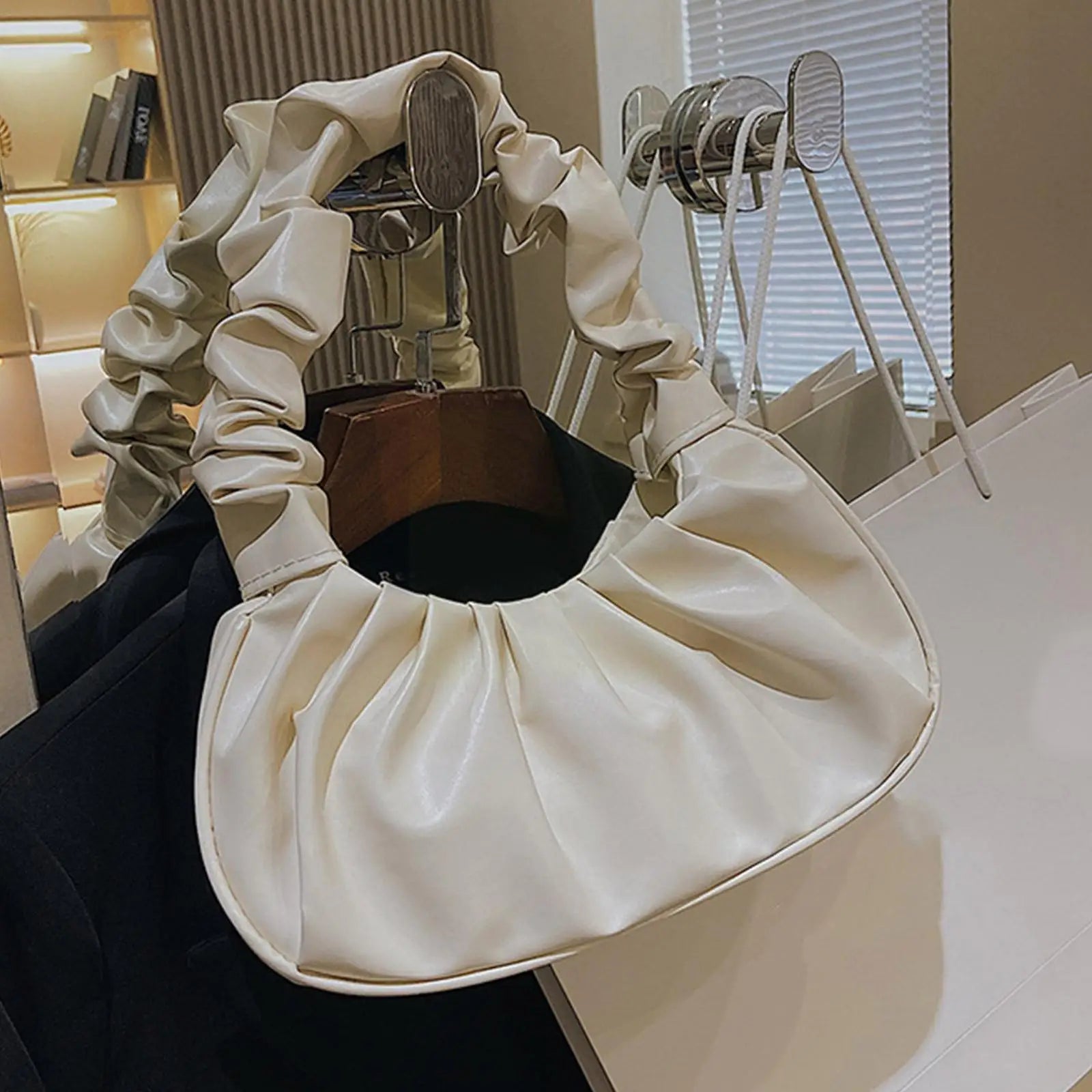 Pleated Handlebags For Women Cloud PU Bags Leisure Armpit Bag